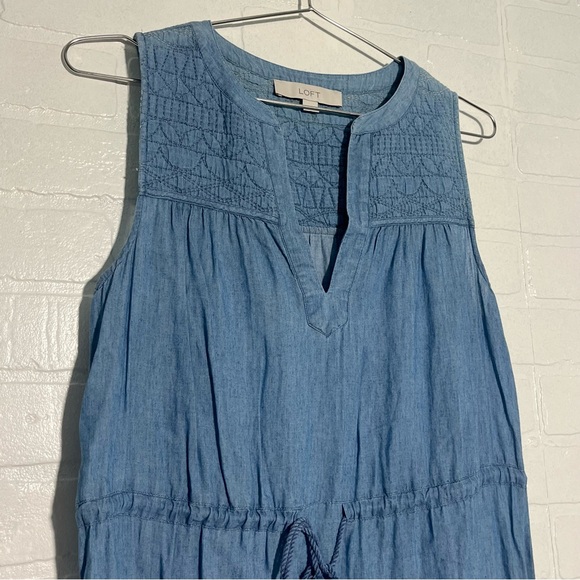 LOFT Dress Sleeveless Blue Casual Dress with Drawstring Waist Cotton Blend Small - Picture 2 of 10